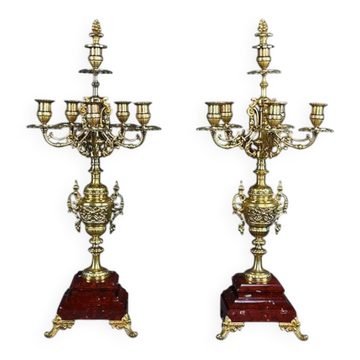 Pair of important bronze candelabra, Renaissance style – 1920
