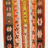 4x8 Multicolor Geometric Style Kilim Rug, 129x255 Antique Decor