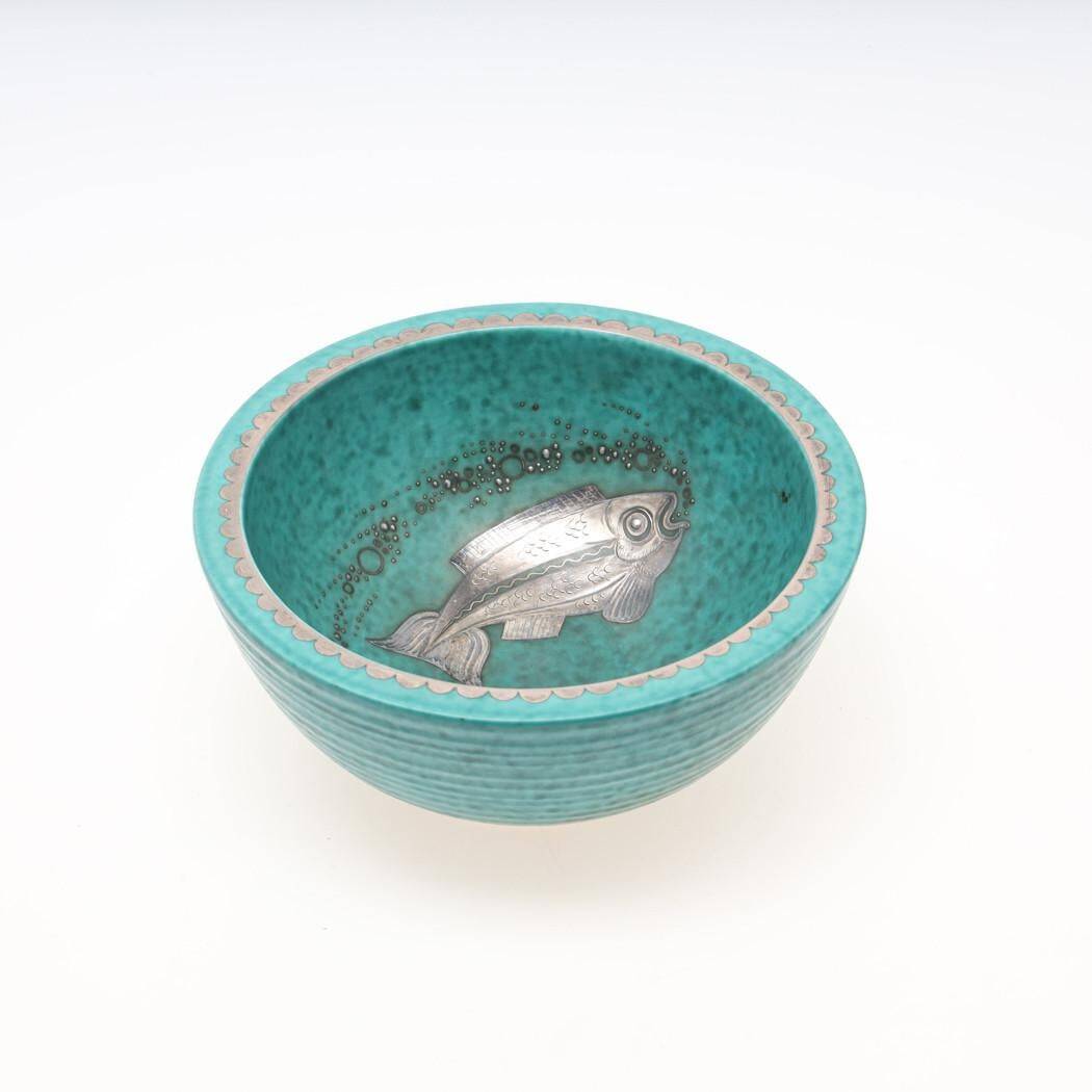 Bowl Wilhelm Kate in ceramic and silver Argenta Gustavsberg Sweden 1950