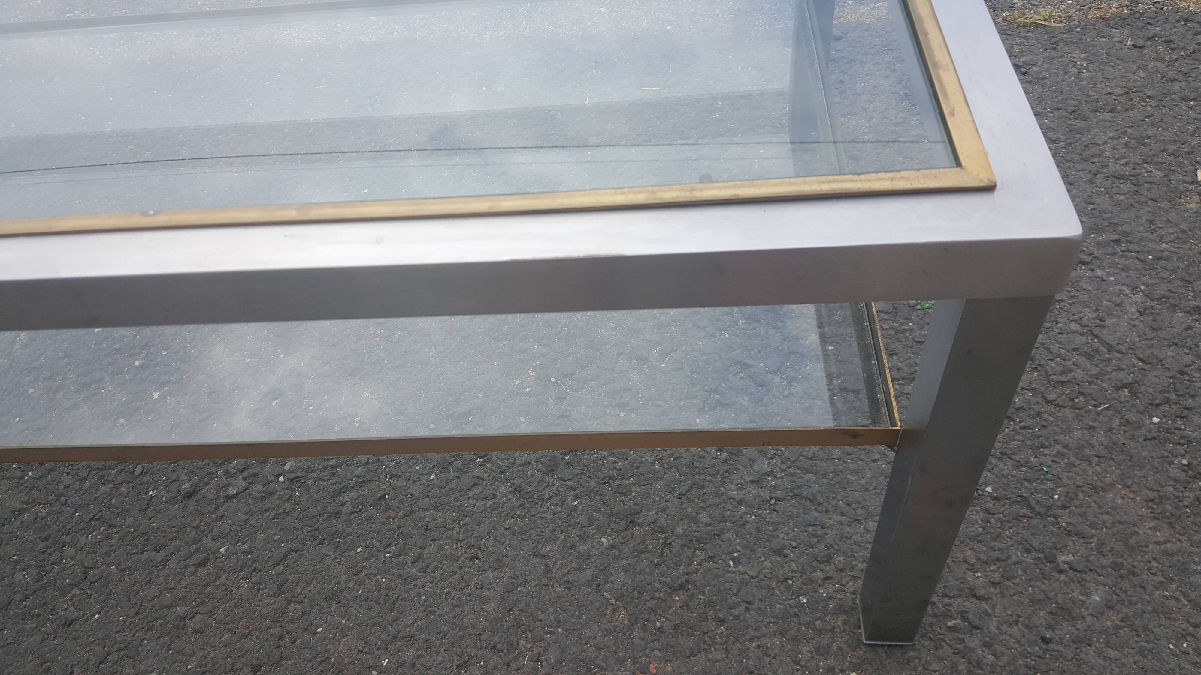 Steel coffee table, bronze and translucent glass circa 1970