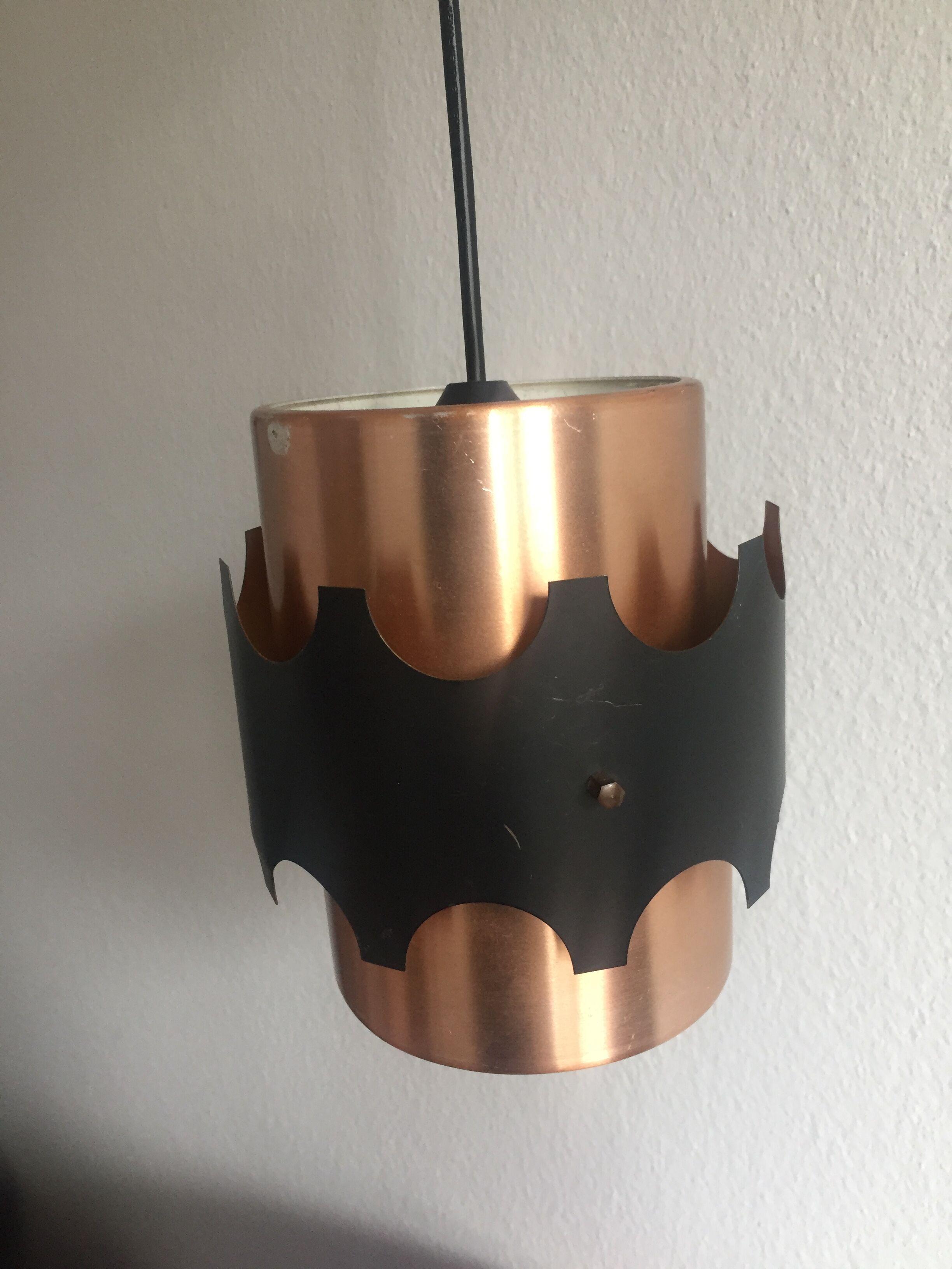 Danish ceiling pendant 1960's in black & copper metal Jo Hammerborg