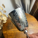 Stemmed glass, engraved silver-plated metal chalice