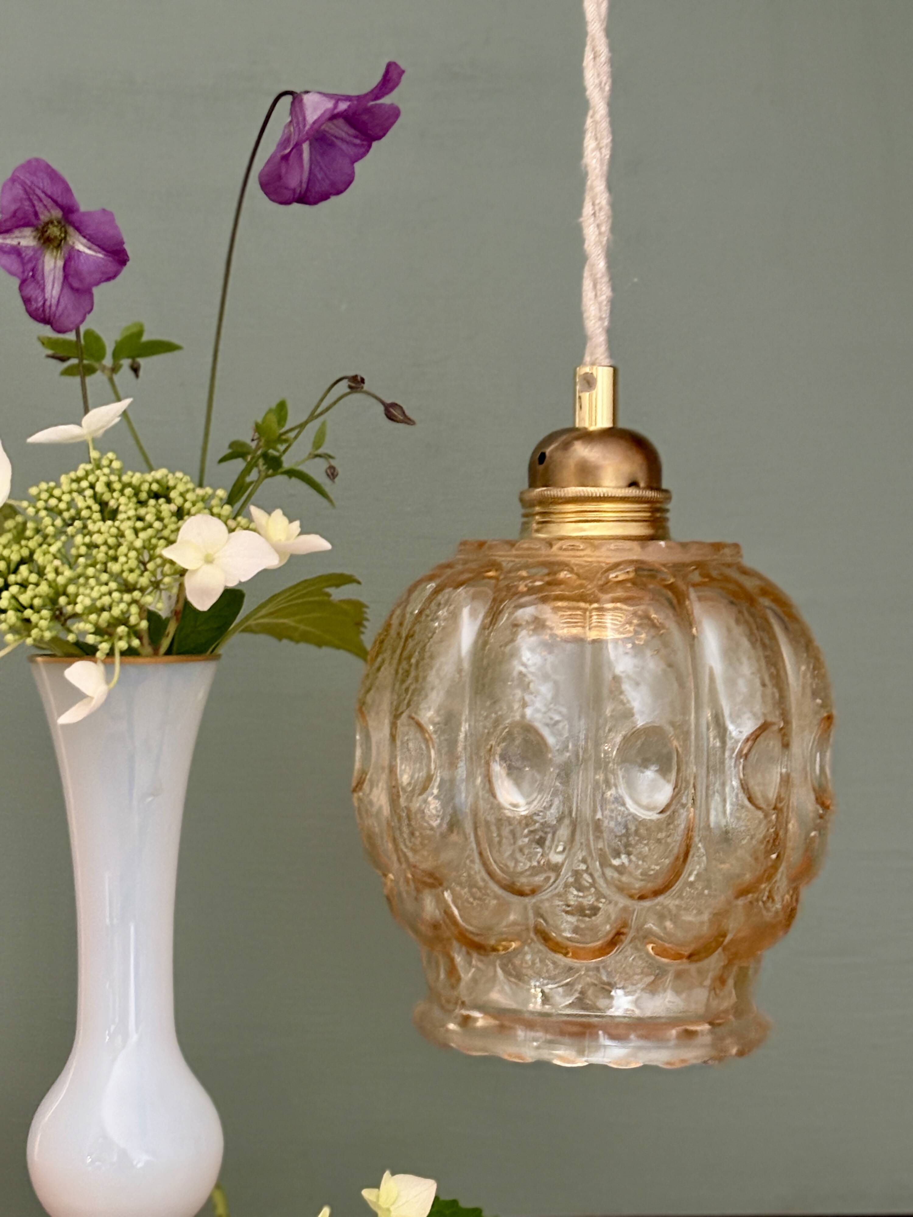 Vintage amber glass tulip pendant light