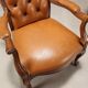 Antique walnut and leather armchairs, Italy, 20th century