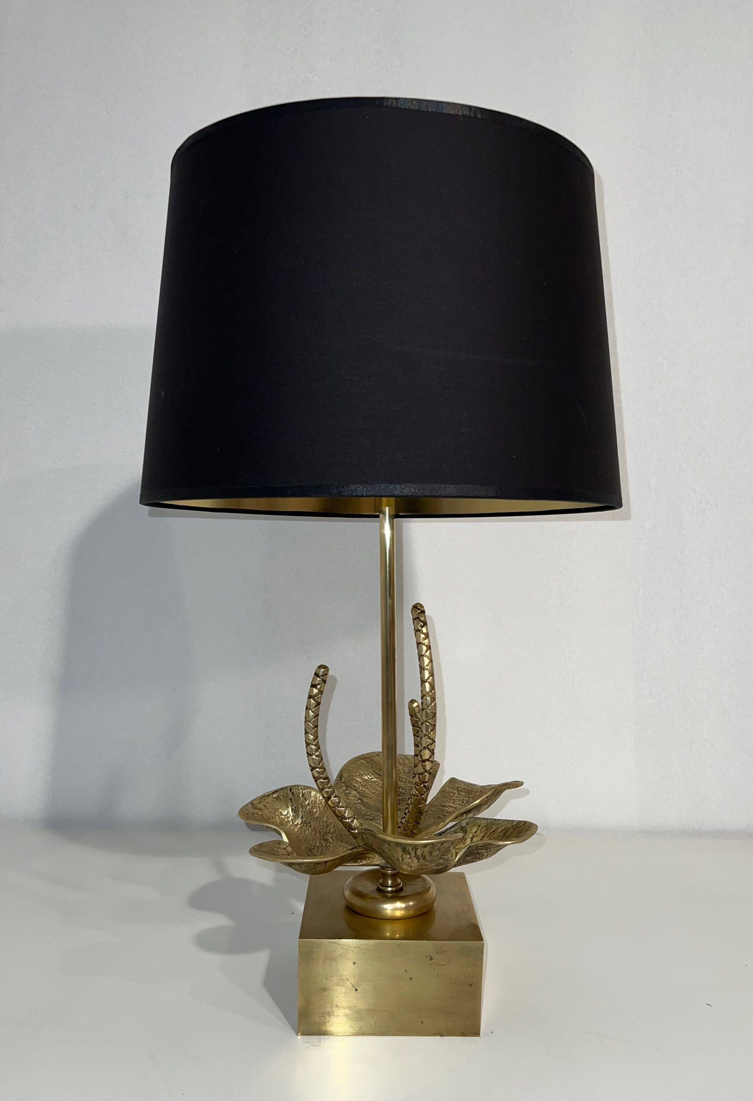 Bronze and brass lily pad lamp attributed to Maison Charles. Circa 1970.