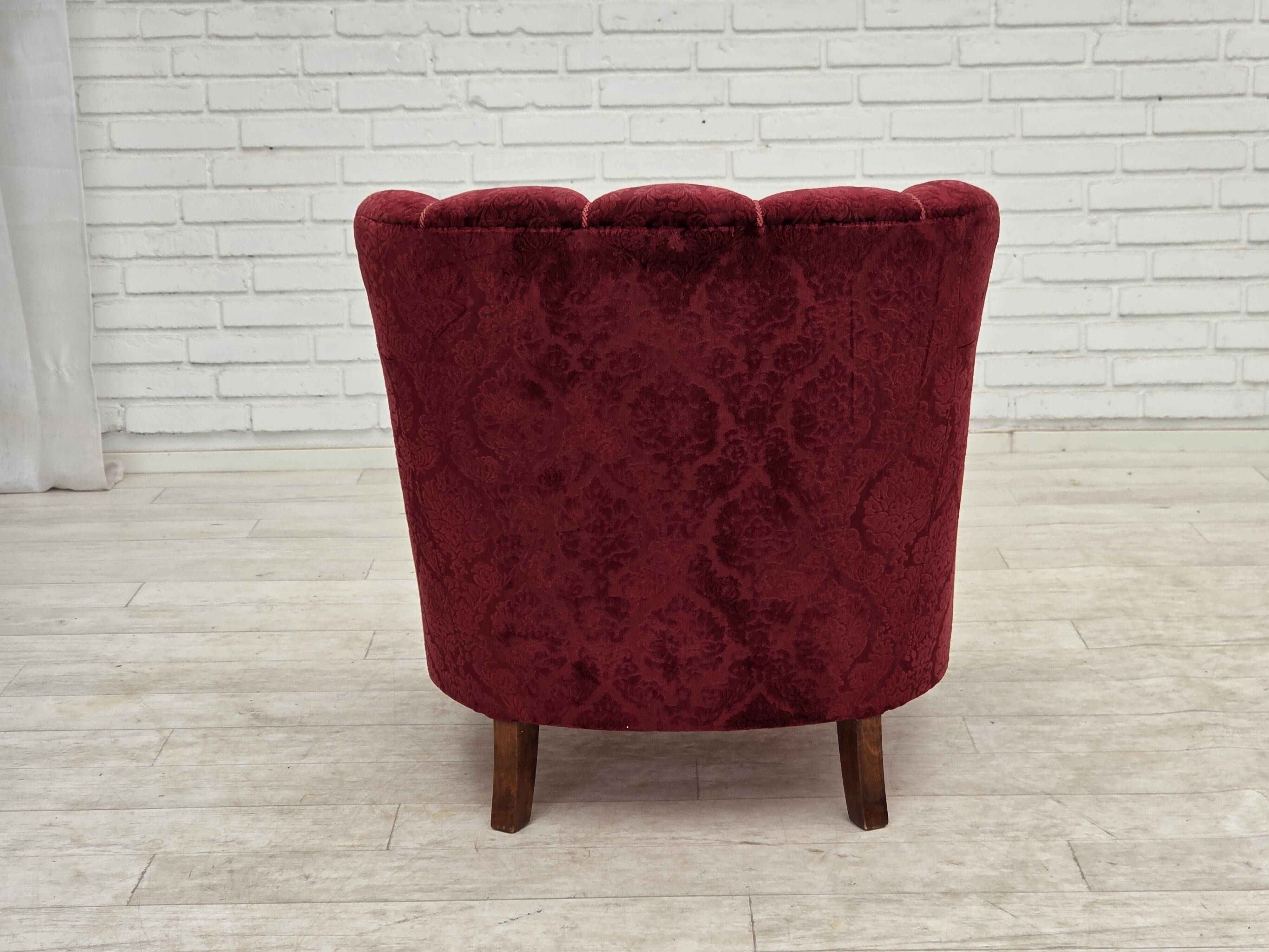 1960s, Danish armchair, cherry-red furniture velour.