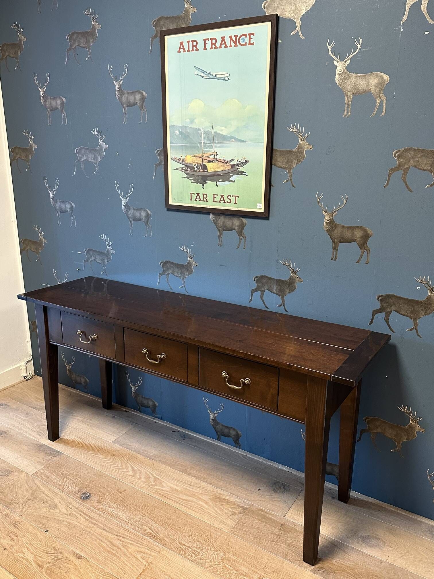 Console table in cherry wood with 3 drawers