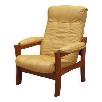 Yellow leather armchair, Danish design, 1960s, production: Denmark