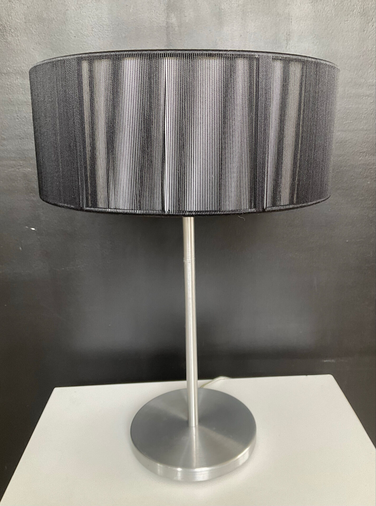 Brushed aluminium and glass design lamp