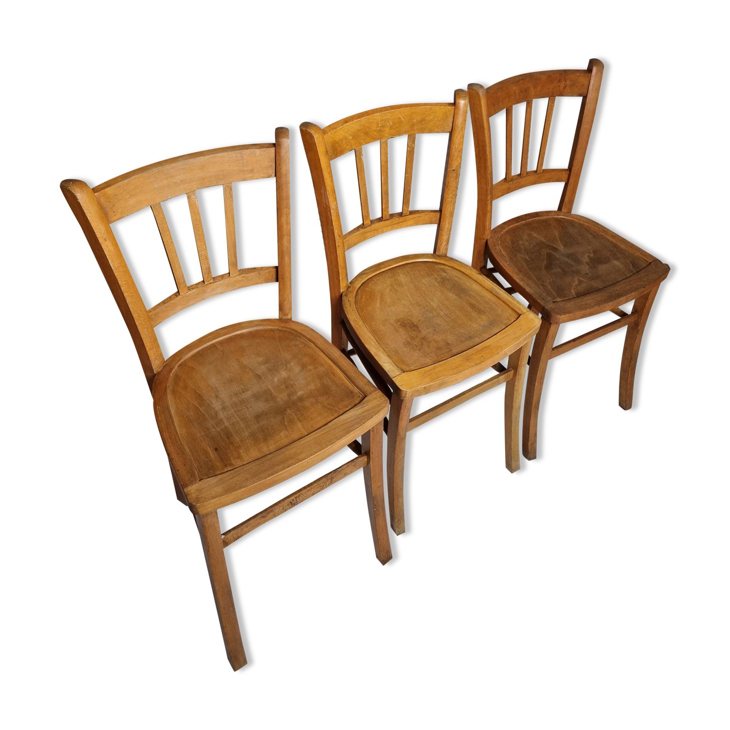 Ensemble de trois chaises bistrot vintage "Luterma", années 40/50