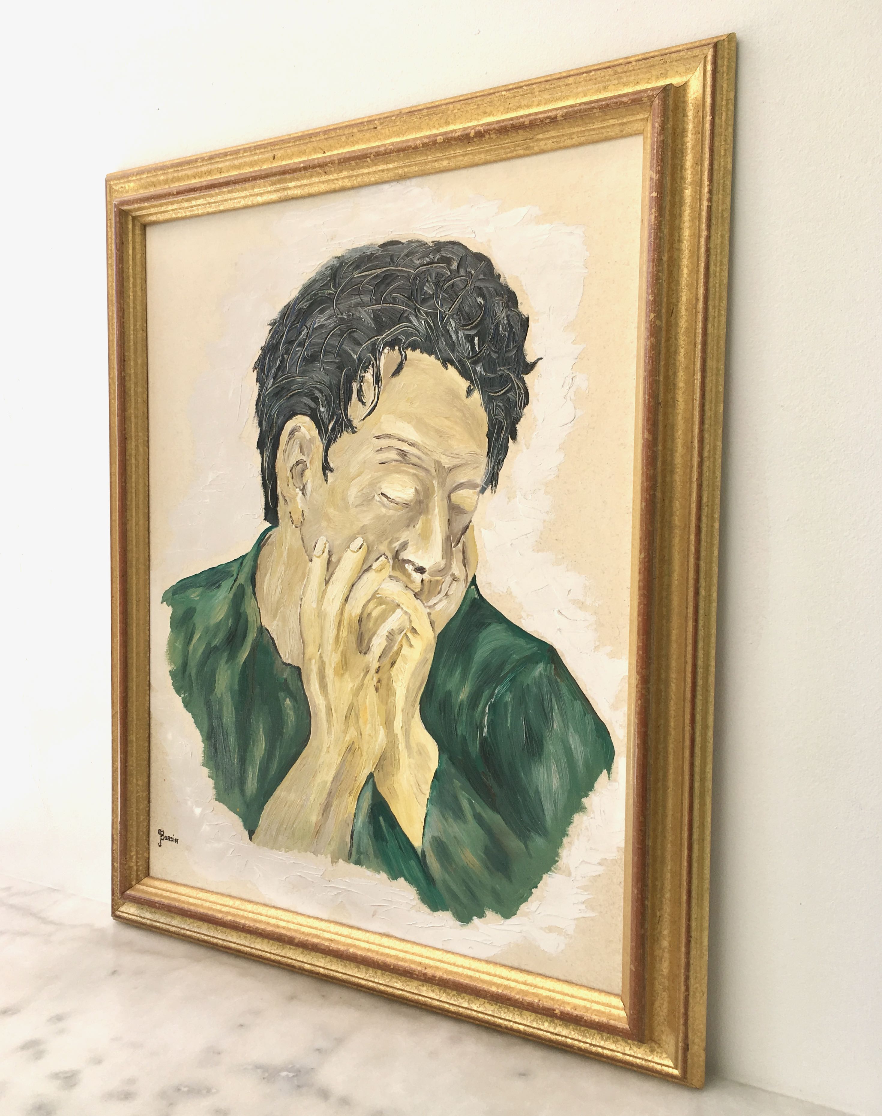 Oil on wood painting male portrait