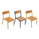 Vintage trio of school chairs – Coloured metal structure in yellow & blue