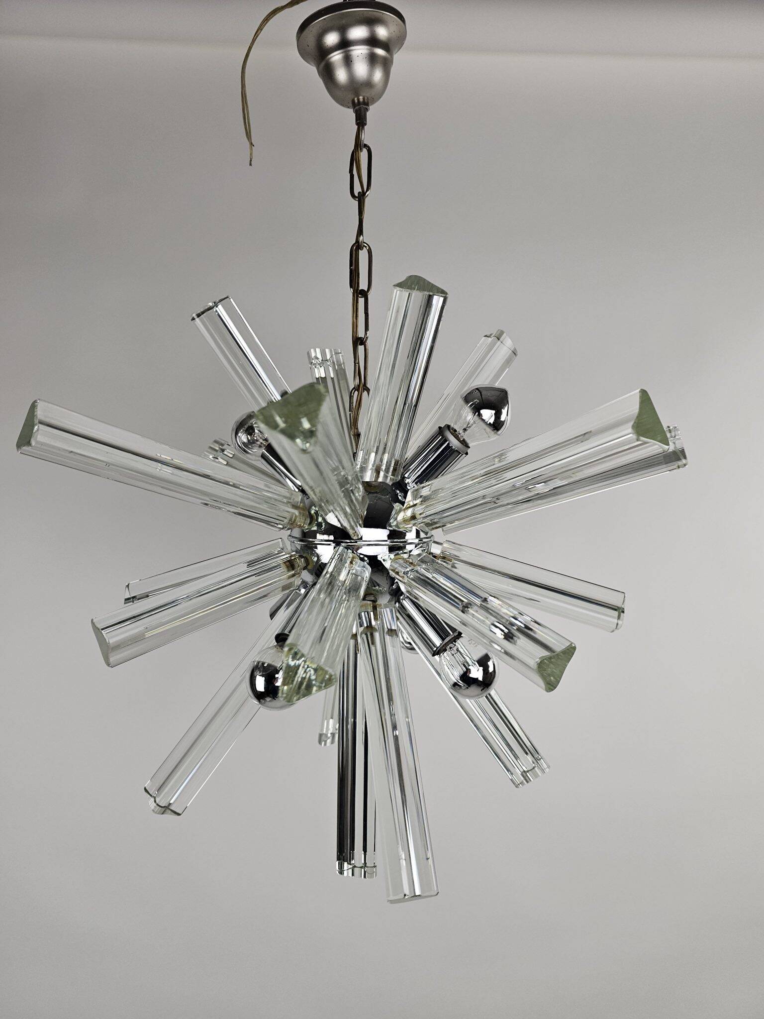 Italian starburst Sputnik chandelier – chrome & Murano glass