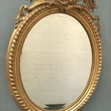 Oval mirror with wooden pediment and gilded stucco oval ice beveled Napoleon III - 80x120cm