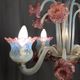 Milky white and pink Murano glass chandelier with four arms of light