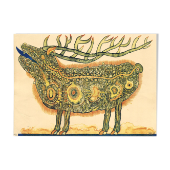 Signed 60s outsider art screenprint