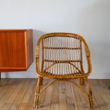 Shell armchair in rattan and bamboo, early 20th century