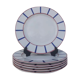 6 flat basque porcelain blue and red plates