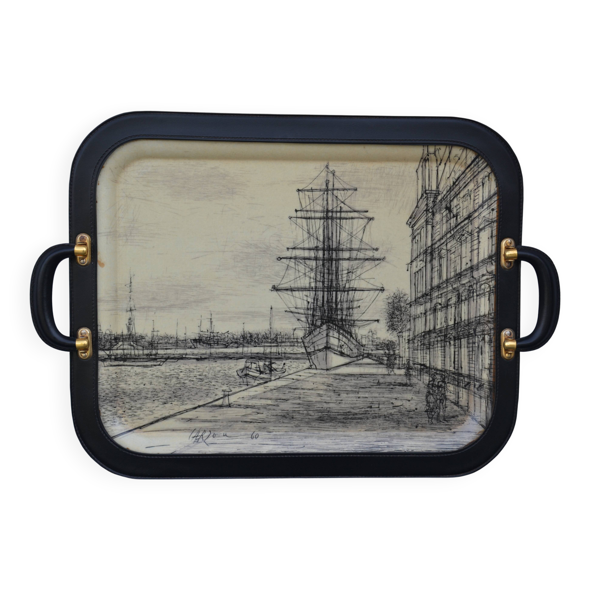 Large leather and fiberglass tray Manufacture Manover