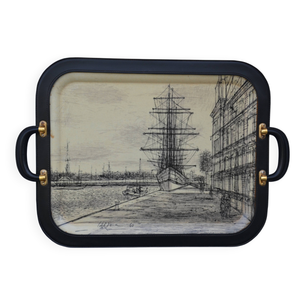 Grand plateau cuir et fibre de verre Manufacture Manover — Beyit
