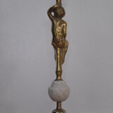 Ancient alabaster lamp and bronze cherub decoration
