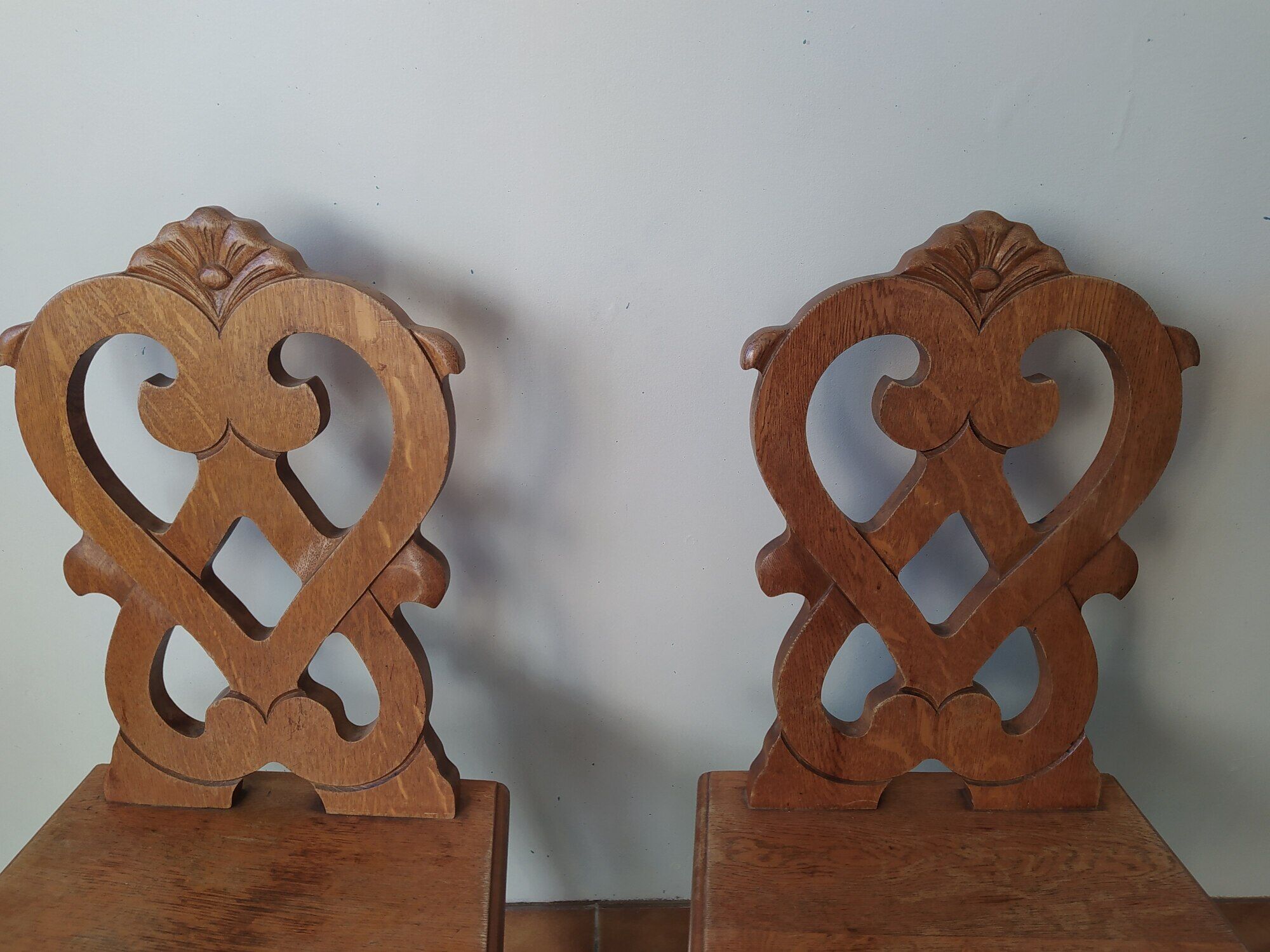 Pair of savoyard mountain chairs carved wooden chalet