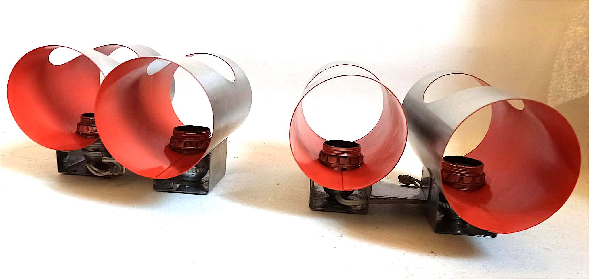 Pair of orange double wall lights Oxar Space Age 1970s
