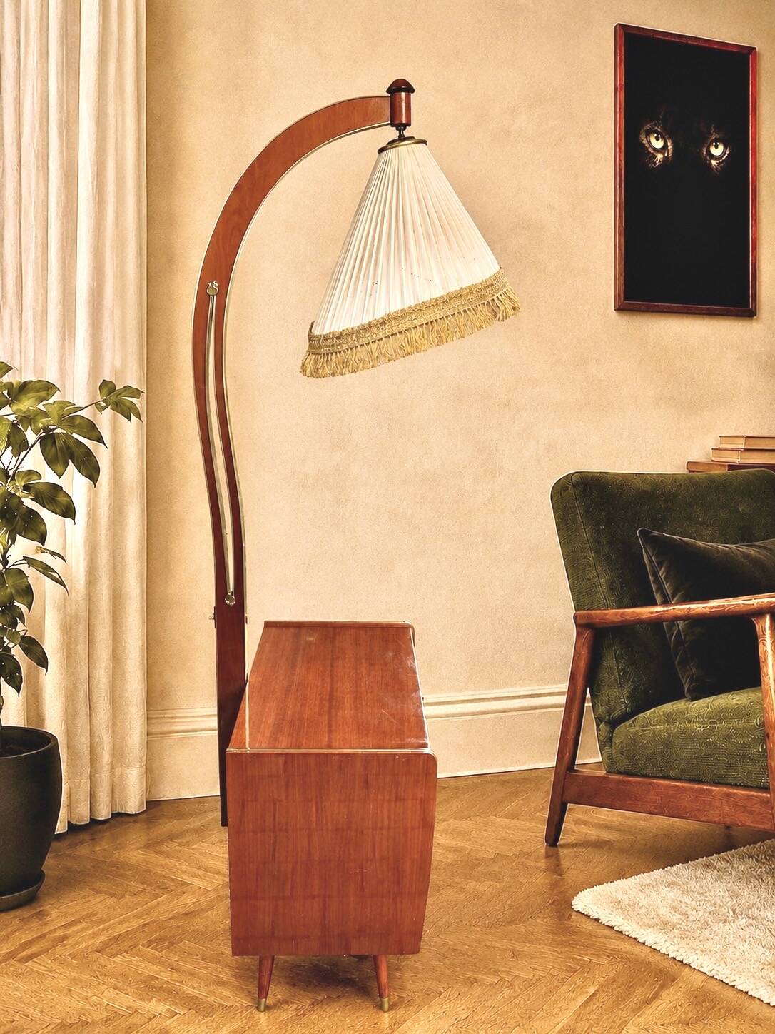 Vintage East German Cocktail Bar Cabinet & Floor Lamp