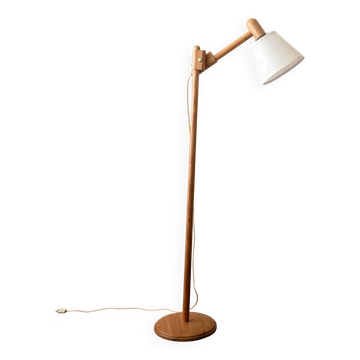 Vintage Danish Pine Adjustable Floor Lamp by +LYS Denmark, 1960s