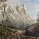 Mountain painting with path between trees signed Dumenil