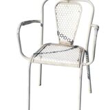 Set of 3 Industrial Metal Bistro Armchairs / France 1960 by Rene Malaval