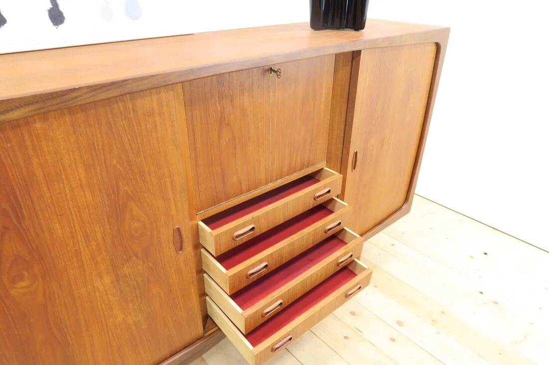 Teak highboard with doors and drawers, 1960s