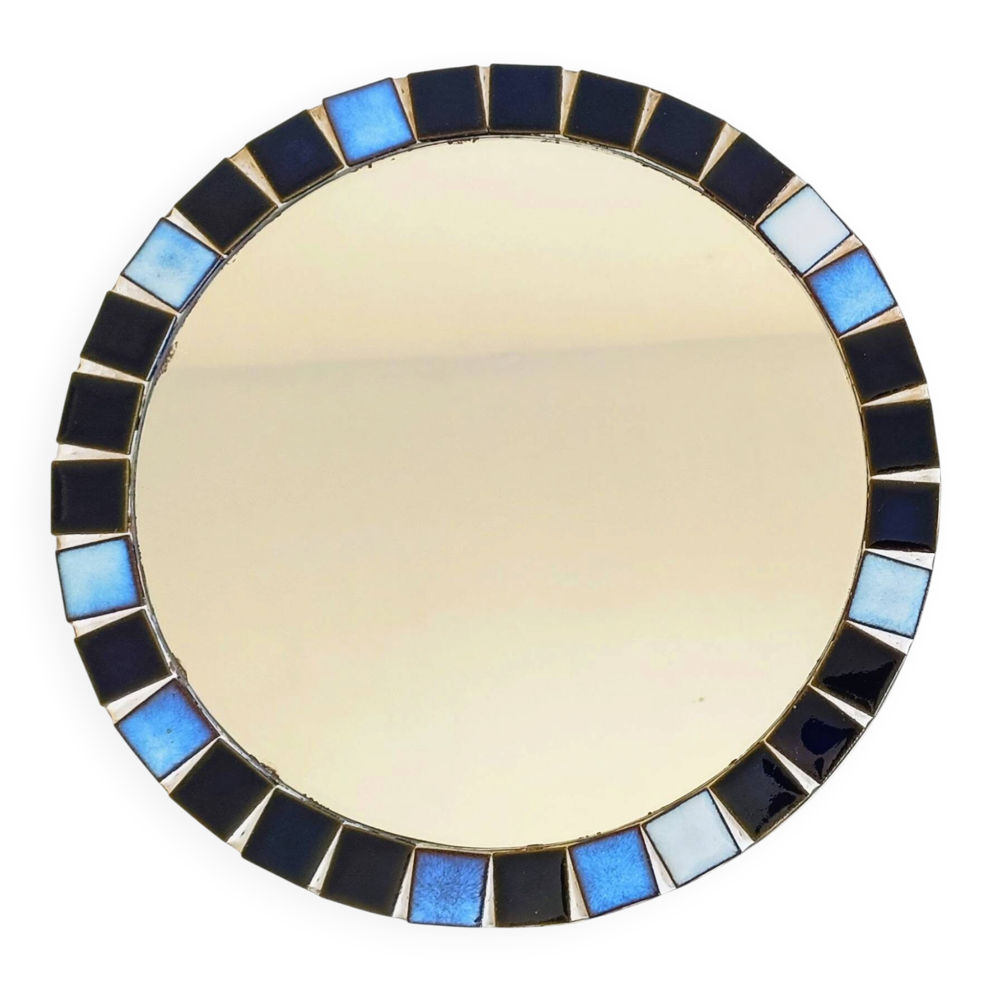 Round mosaic mirror in the style of Vallauris, France circa 1970.