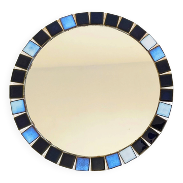 Miroir rond en mosaïque dans le style de Vallauris, France vers 1970