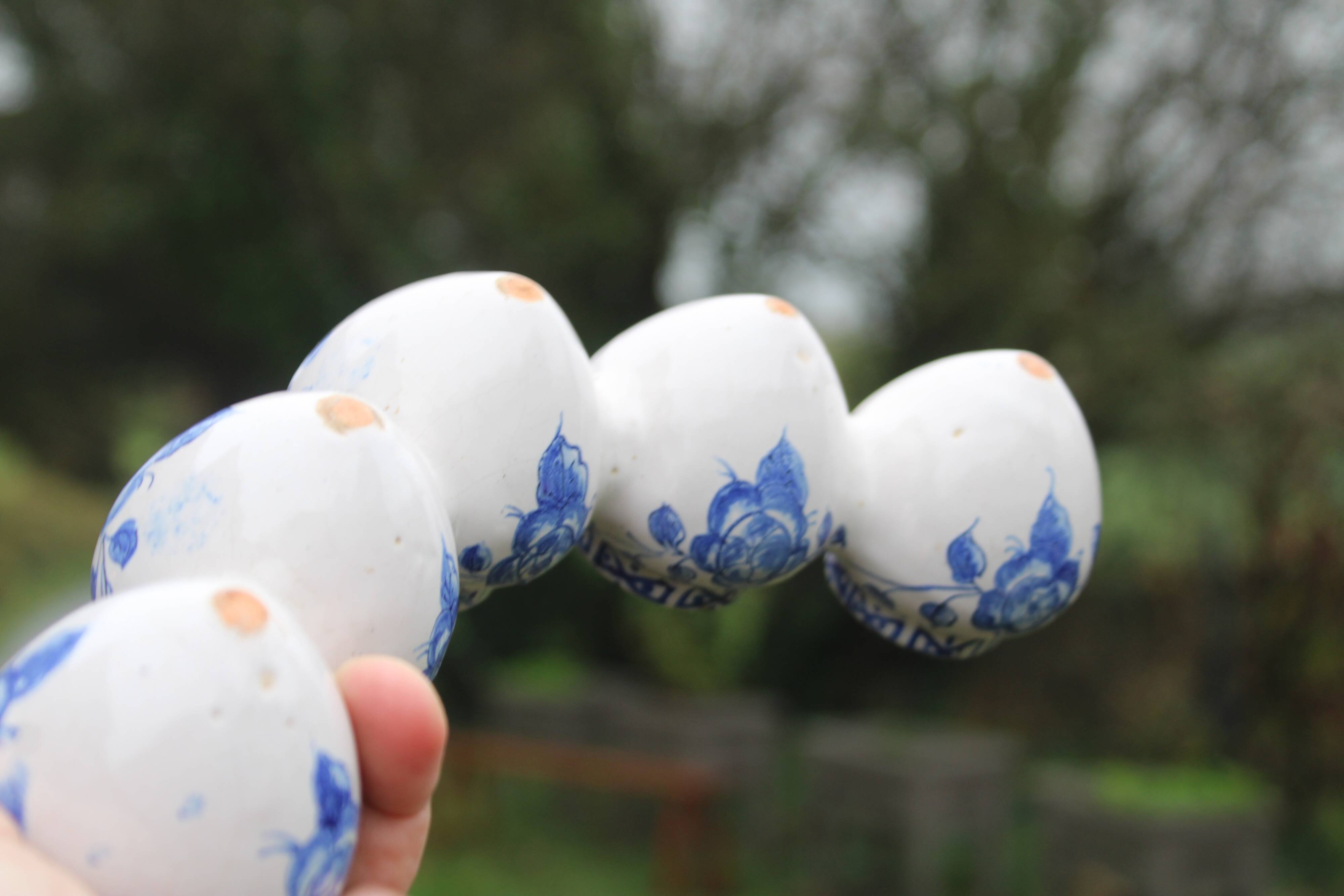 Pair of antique blue ceramic candlesticks • Apothecary size 5x2 (10 burners)