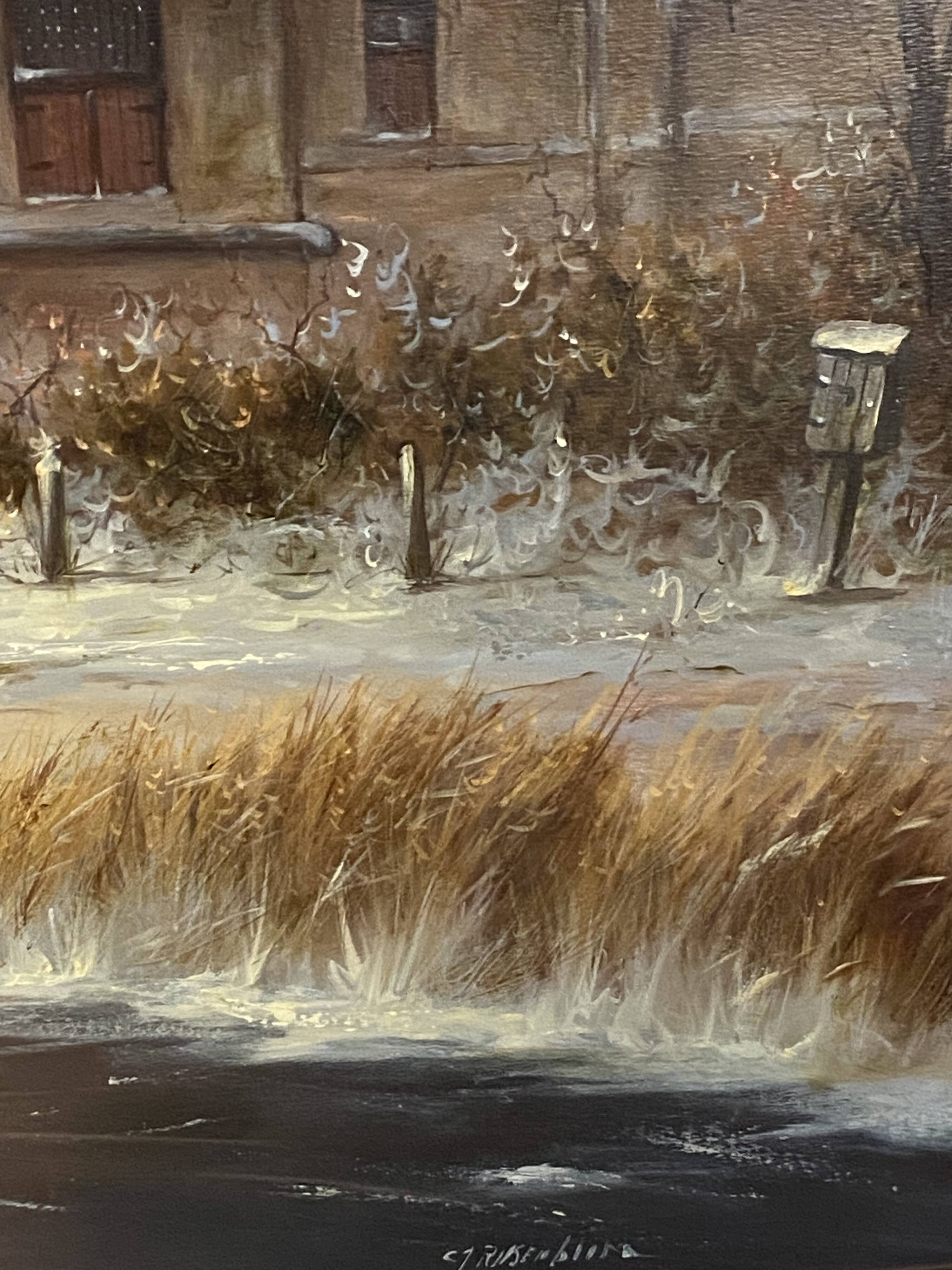 Huge oil painting on canvas Dutch school winter landscape 164x132