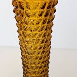 Amber yellow glass vase. d'Empoli diamond points - Year 1950 - Italy