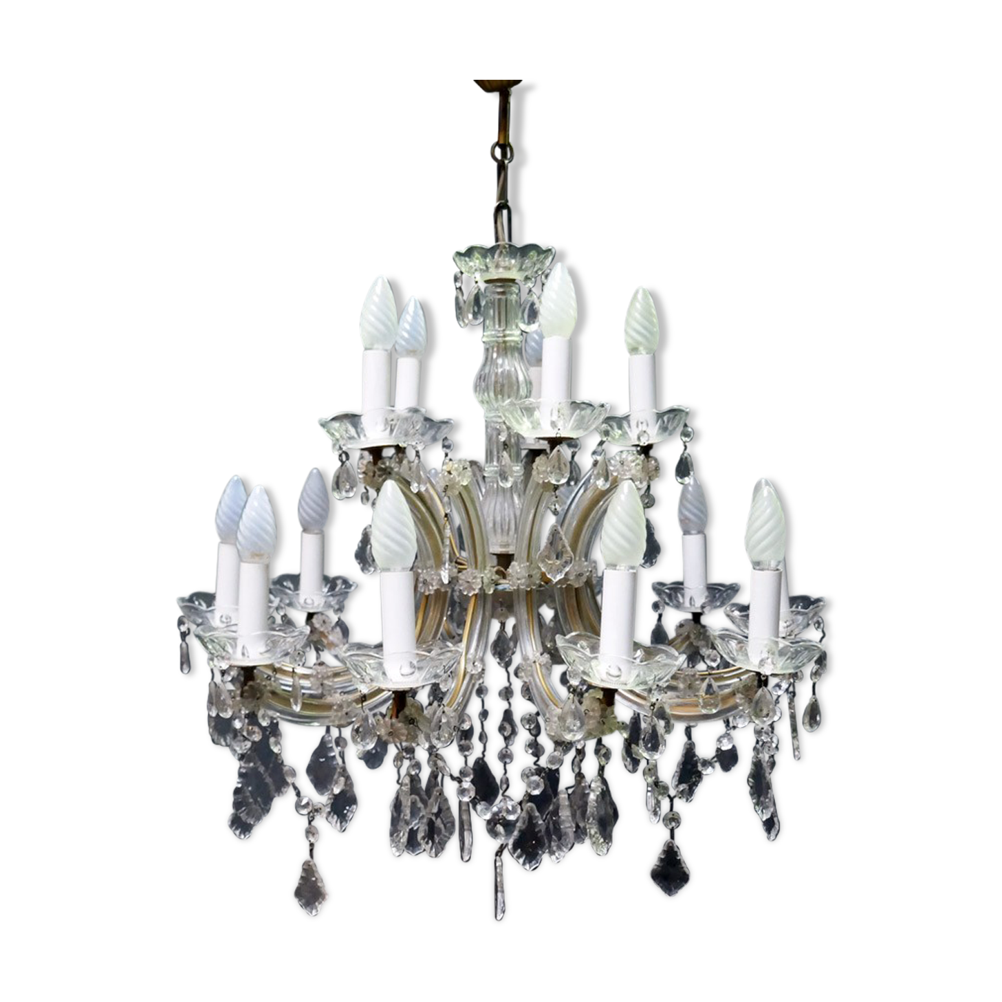 Former 15 branches with tassels of glass chandelier