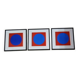 Vintage Optical Art Triptych - Victor Vasarely - 3 Frames 40x40cm