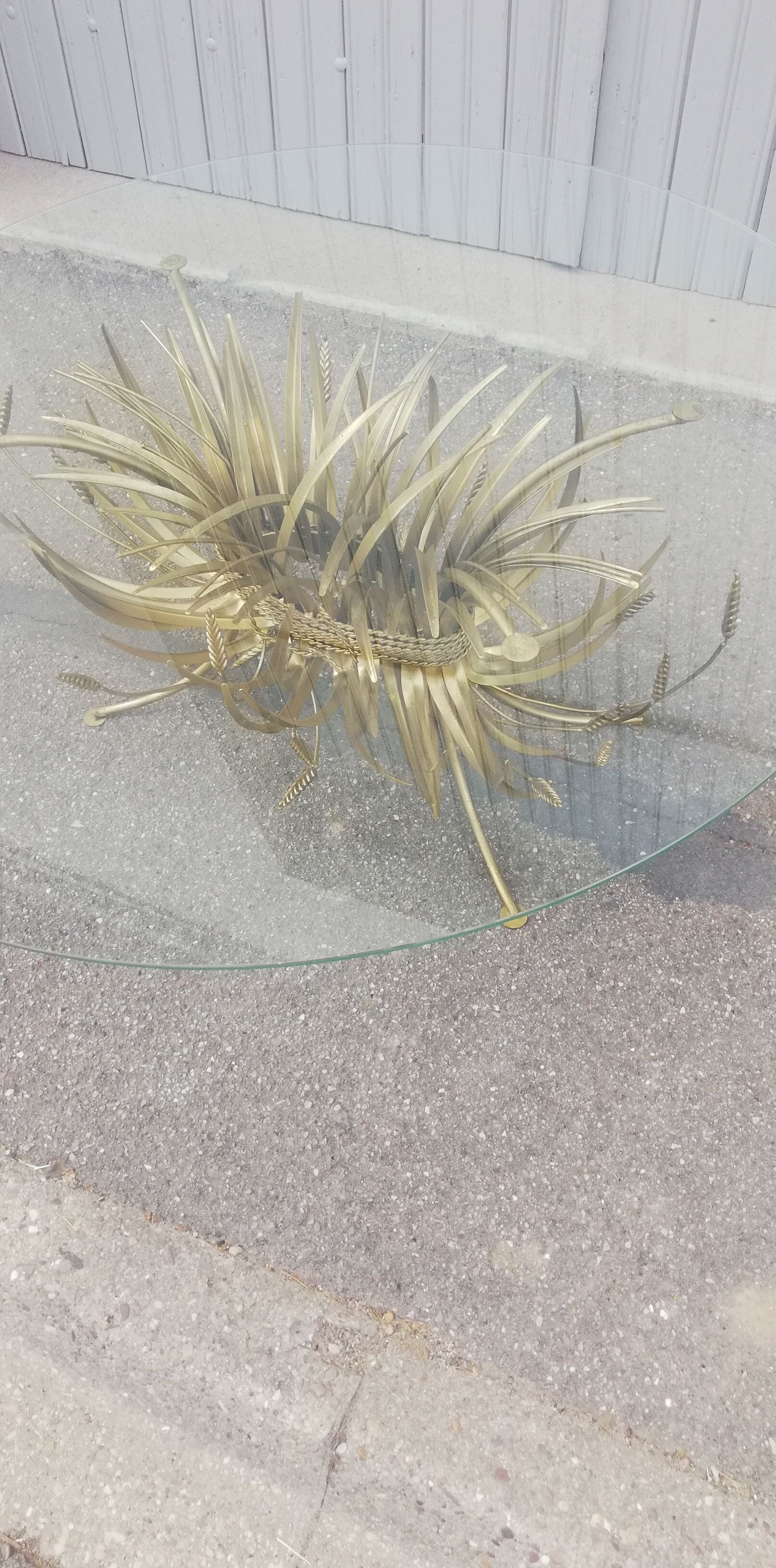 Vintage gold metal coffee table and glass top