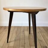 Tripod coffee table in wood and two-tone marquetry Scandinavian design 50s-60s