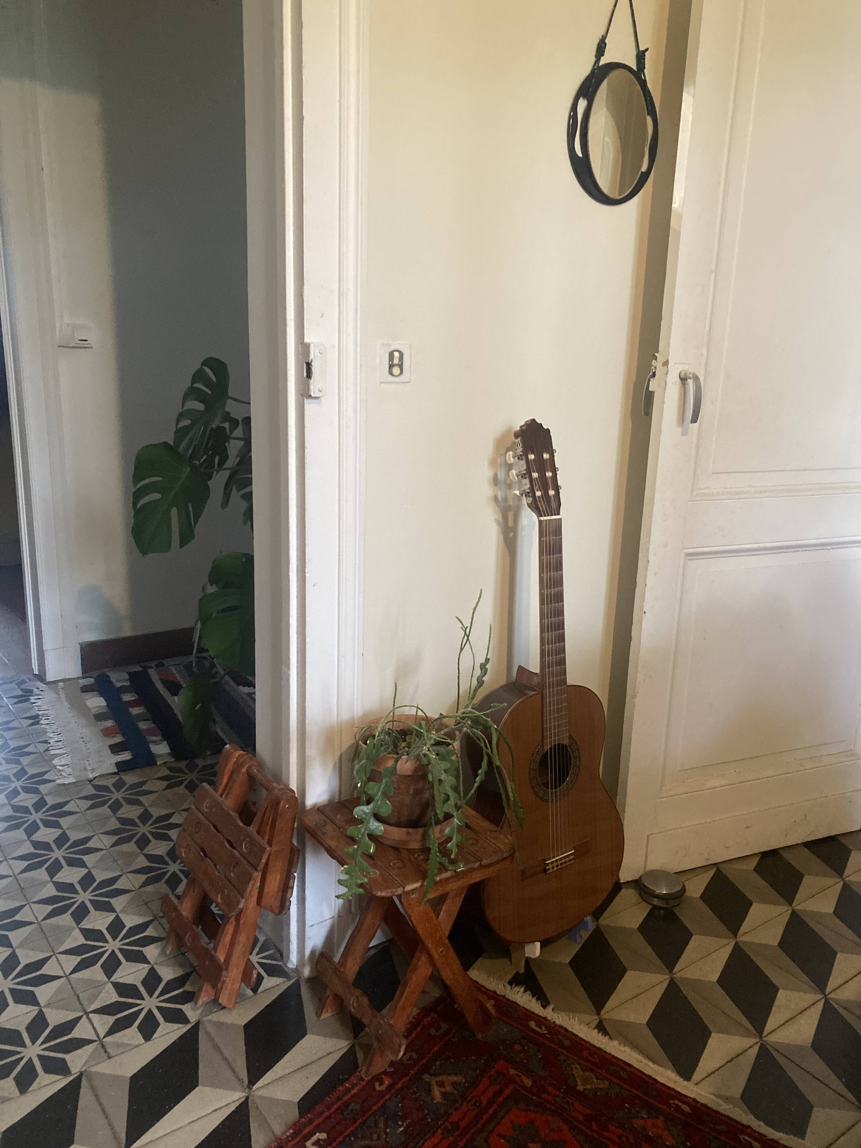 Pair of vintage folding wooden stools from Tyrol mountain