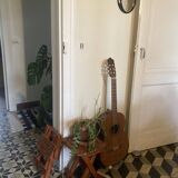 Pair of vintage folding wooden stools from Tyrol mountain