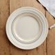 Ivory ironstone dessert plate – Pale blue and orange borders
