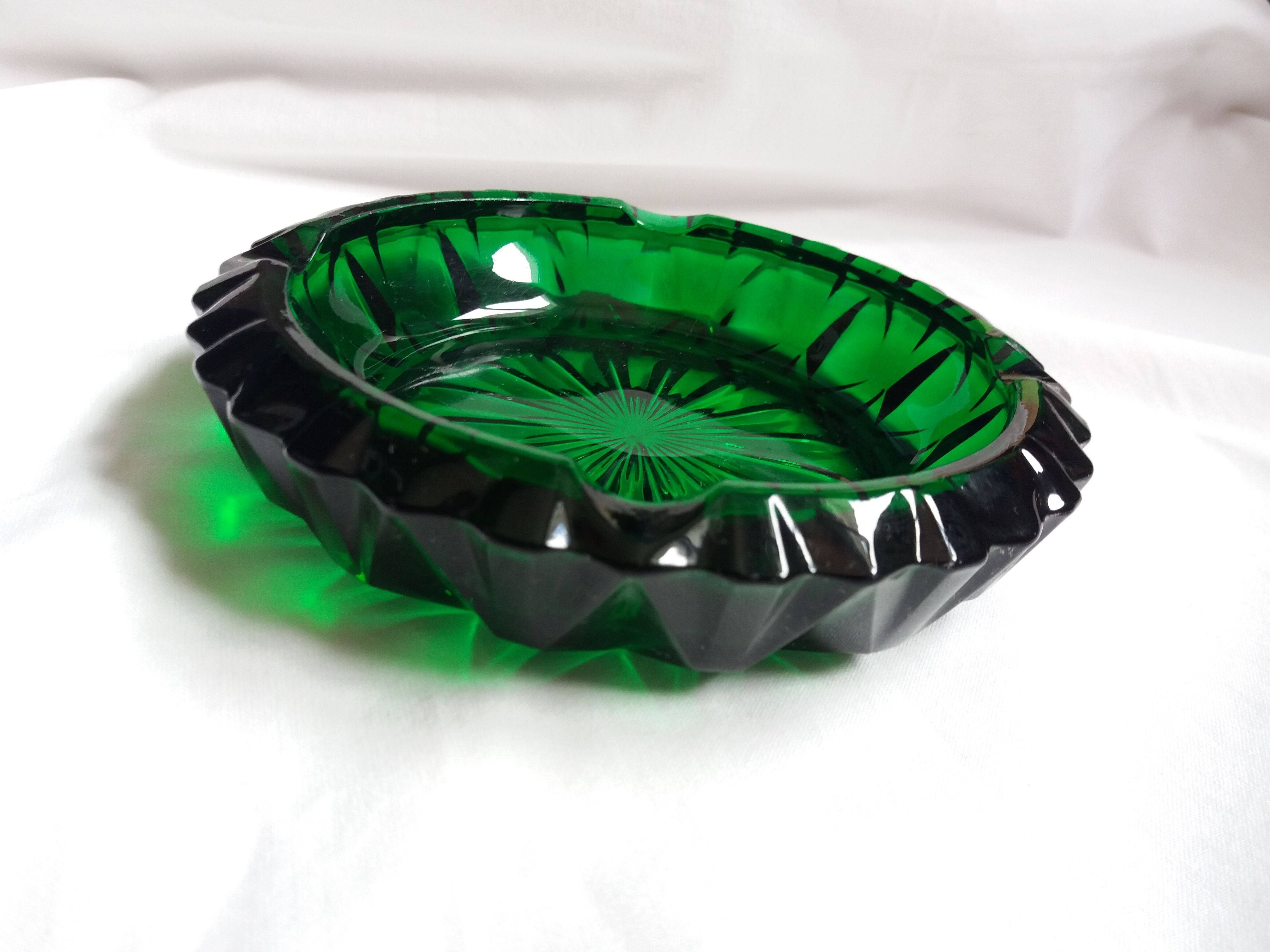 Green glass ashtray