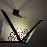 Cubist Art Deco chandelier in wrought iron