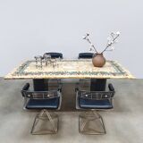 Italian vintage onyx marble floral dining table 'Edelweiss'