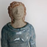 Vintage woman sculpture in glazed stoneware, signed.