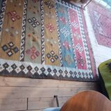 Kazakh oriental rug, vintage kilim from the 1930s. Handcrafted work.