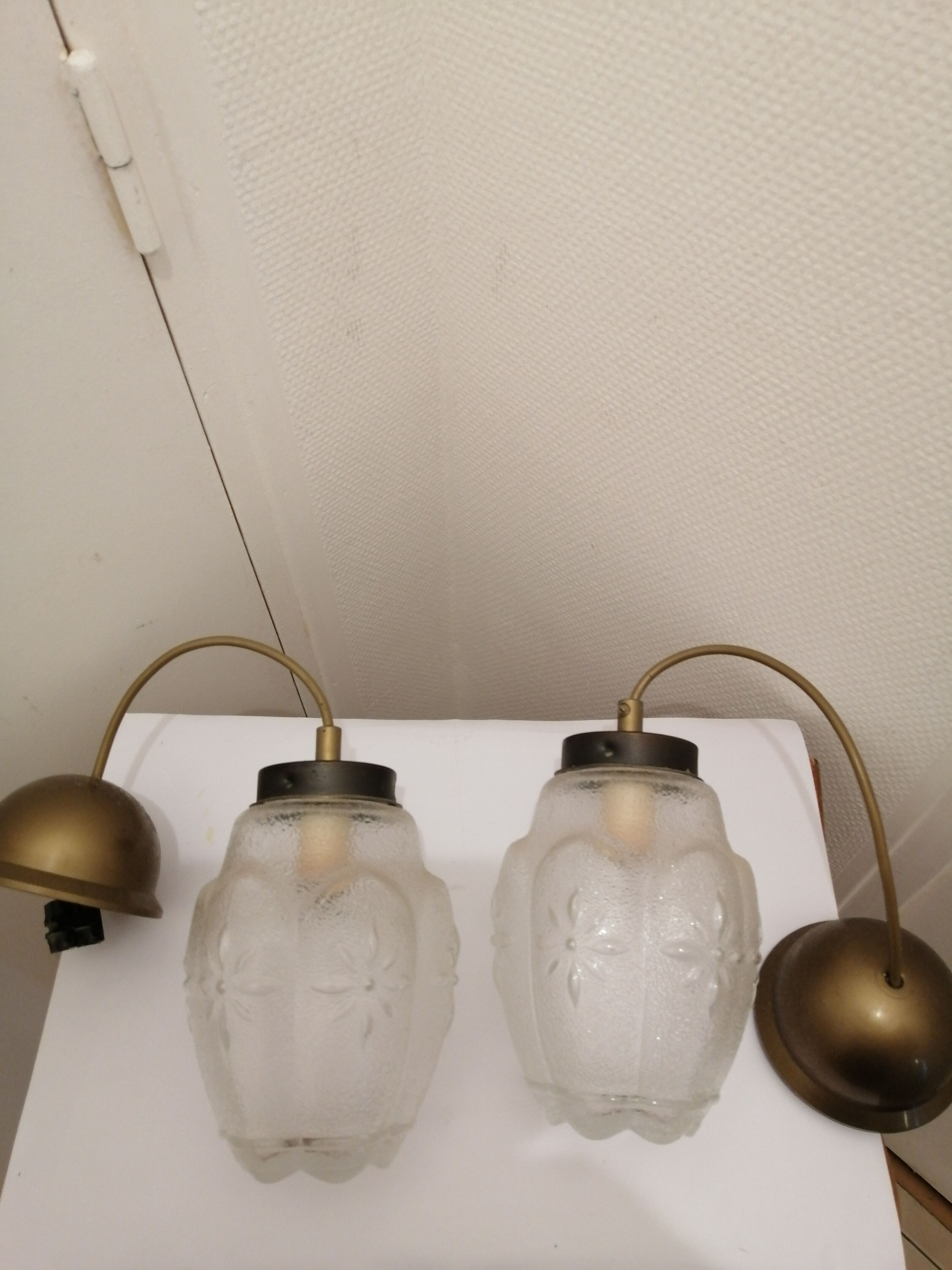 Pair of glass hanging lamps